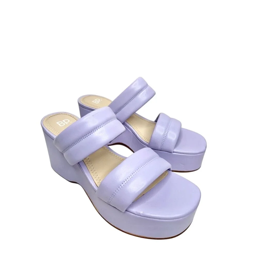 BP Raquelle‎ Purple Puffy Two Strap Platform Wedge Sandals Size 8M Lavender
